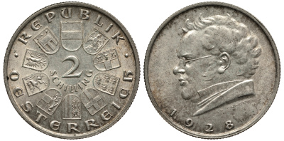 Австрия 2 шиллинга 1928 100 лет со дня смерти Франца Шуберта KM 2843 серебро 413-5133