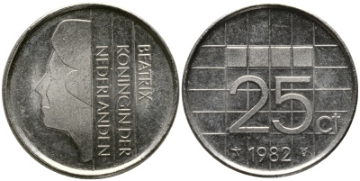 Нидерланды 25 центов 1982 Беатрикс (1980-2013) KM 204 никель 46-1761