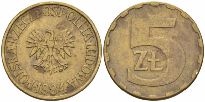 Польша 5 злотых 1984 MW KM 81.1, Parchimowicz 221i латунь 60-1357