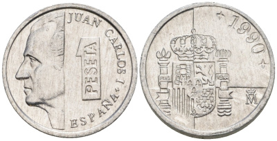 Испания 1 песета 1990 M, Хуан Карлос I (1975-2014) KM 832 алюминий 4602-1144