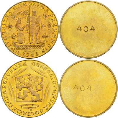 Чехословакия 5 дукат (односторонний чекан) 1978 600 лет со дня смерти Карла IV (1378-1978) KM M30 позолоченная латунь UNC 00-805-24