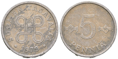 Финляндия 5 пенни 1979 KM 45a алюминий 4618-761