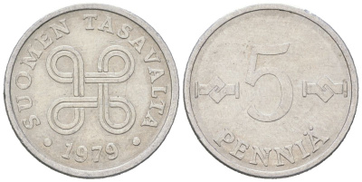 Финляндия 5 пенни 1979 KM 45a алюминий 218-952