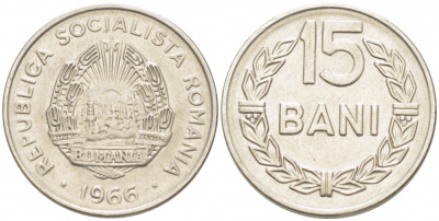 Румыния 15 бани 1966 KM 93 сталь плакированная никелем 116-761