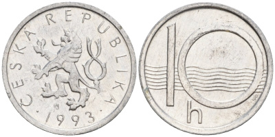 Чехия 10 геллеров 1993 b' KM 6 алюминий 4532-1159