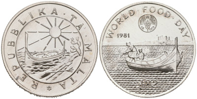 Мальта 2 лиры 1981 Всемирный день продовольствия, в оригинальной упаковке KM 52 серебро BU 4-4-1-06