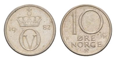 Норвегия 10 эре 1982 Улаф V (1957-1991) KM 416 медно-никель 4632-1167