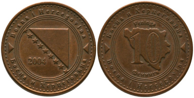 Босния и Герцеговина 10 фенингов 2004 KM 115 сталь плакированная медью 4549-314