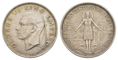 Новая Зеландия 1/2 кроны 1940 100 лет Новой Зеландии KM 14 серебро 5010-1311
