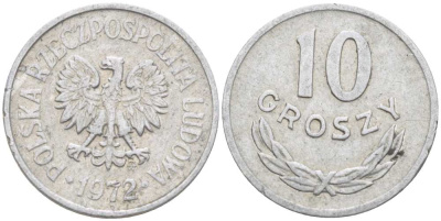 ПОЛЬША 10 ГРОШЕЙ 1972 MW KM AA47, Parchimowicz 206k алюминий 96-543