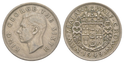 Новая Зеландия 1/2 кроны 1949 Георг VI (1936-1952) KM 19 медно-никель 25-743