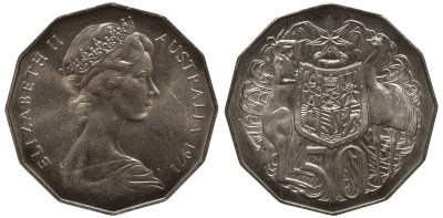 Австралия 50 центов 1971 Елизавета II (1952-2022), герб Австралии, кенгуру KM 68 медно-никель UNC 4557-1123