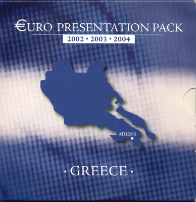 Греция набор из 3 евронаборов по 8 монет 2002-2004 оригинальный официальный набор из трех евронаборов, в картонном буклете    UNC  5-6-1-22