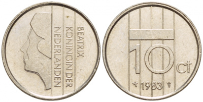 НИДЕРЛАНДЫ 10 ЦЕНТОВ 1983 БЕАТРИКС KM 203 никель 4547-924