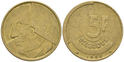 Бельгия 5 франков 1986 BELGIQUE, Бодуэн I (1951-1993) KM 163 никель бронза 4561-836