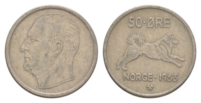 Норвегия 50 эре 1963 Улаф V (1957-1991) KM 408 медно-никель 4635-431