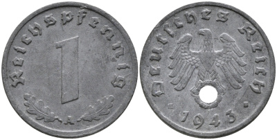 ГЕРМАНИЯ 1 РЕЙХСПФЕННИГ 1943 A KM 97, J.369 цинк 96-769
