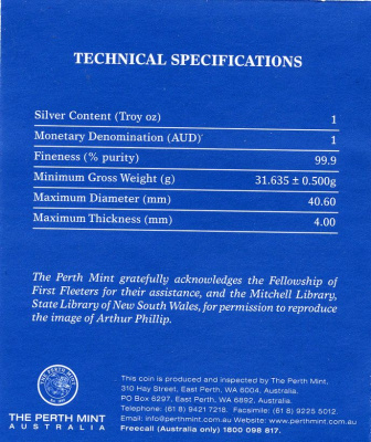 Австралия 1 доллар 2008 220 лет прибытию первого флота с поселенцами, адмирал Артур Филлип, эмаль серебро PROOF 8-1-05-08