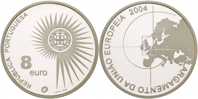 Португалия 8 евро 2004 INCM, расширение Европейского Союза KM 753a серебро PROOF 11-241-33