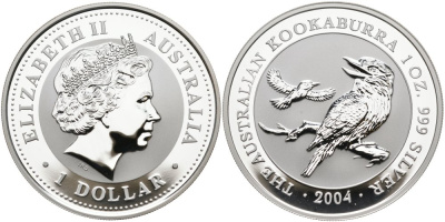 Австралия 1 доллар 2004 Кукабара KM 683 серебро PROOF 02-039-11