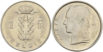 БЕЛЬГИЯ 1 ФРАНК 1977 BELGIE KM 143.1 медно-никель 4546-426