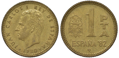 Испания 1 песета 1980 (82) чемпионат мира по футболу KM 816 алюминиевая бронза 4128-1052