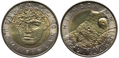 ФИНЛЯНДИЯ 25 МАРОК 2001 ЛЫЖНЫЙ ЧЕМПИОНАТ В ЛАХТИ 2001, ЭРОТИКА KM 96 биметалл 1520-1525