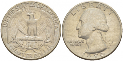 США 25 центов (квотер) 1970 Вашингтон KM 164a медь плакированная медно-никелем 213-1236