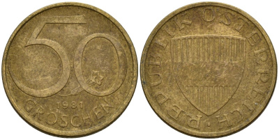 Австрия 50 грошей 1981 KM 2885 алюминиевая бронза 4152-525