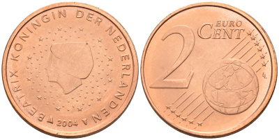 Нидерланды 2 евроцента 2004  КМ 235 сталь плакированная медью UNC   4160-1149