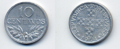 ПОРТУГАЛИЯ 10 СЕНТАВО 1971 KM 594 алюминий 29-1154