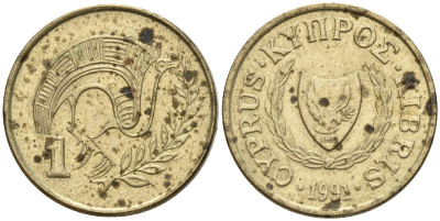 Кипр 1 цент 1991 KM 53.3 никель латунь 4174-1135