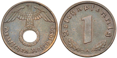 Германия 1 рейхспфенниг 1939 A KM 89, J.313 бронза    4594-845