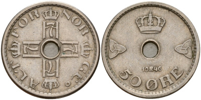 Норвегия 50 эре 1946 Хокон VII (1905-1957) KM 386 медно-никель 4187-915