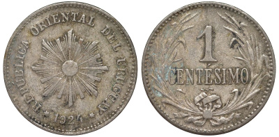 Уругвай 1 сентесимо 1924 KM 19 медно-никель 4169-648
