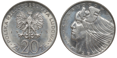 Польша 20 злотых 1975 MW, Международный год женщины KM 75, Parchimowicz 248 медно-никель UNC 4680-945