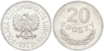 ПОЛЬША 20 ГРОШЕЙ 1979 MW KM A47 алюминий 188-759