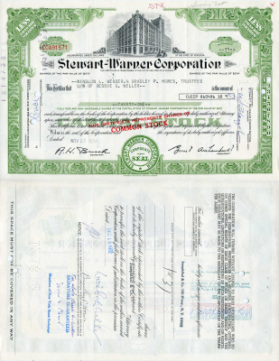 США 31 акция 1970 Стюарт-Уорнер, Stewart-Warner Corporation, производство автомобильных приборов   бумага   5547-8-1-1