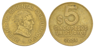 Уругвай 5 песо 2005 KM 120.2 алюминиевая бронза 4629-1043