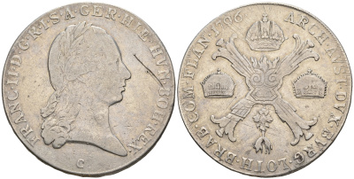 Австрийские Нидерланды 1 кроненталер 1796 C (Прага), Франц II (1792-1835) KM 62 серебро 00-1067-7-31