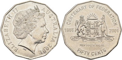 Австралия 50 центов 2001 серия 100 лет федерации, Новый Южный Уэльс KM 551 медно-никель 4578-232