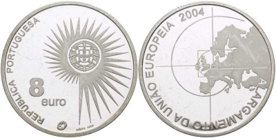 Португалия 8 евро 2004 INCM, расширение Европейского Союза KM 753a серебро PROOF 1076-5-22
