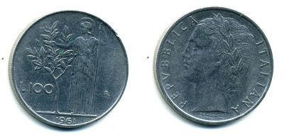 ИТАЛИЯ 100 ЛИР 1961 R KM 96.1 сталь 04-422