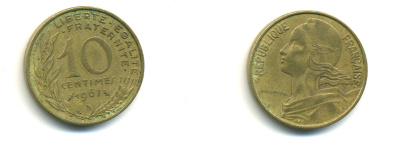 ФРАНЦИЯ 10 САНТИМОВ 1967 ТИП MARIANNE KM 929 медь алюминий никель 176-821