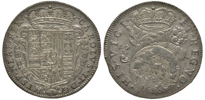 Неаполь и Сицилия тари (2 карлини) 1686 Карл II Испанский серебро aUNC 00-822-11