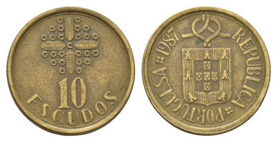 Португалия 10 эскудо 1987 KM 633 никель латунь 202-133
