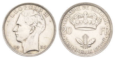 Бельгия 20 франков 1935 Леопольд III (1934-1950) KM 105 серебро 4675-814