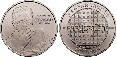 Венгрия 3000 форинтов 2023 математик Пал Эрдёш, премия Вольфа KM NEW медно-никель  UNC  1099-3-41