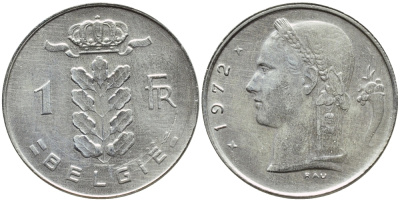БЕЛЬГИЯ 1 ФРАНК 1972 BELGIE KM 143.1 медно-никель 4384-122