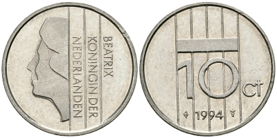 НИДЕРЛАНДЫ 10 ЦЕНТОВ 1994 БЕАТРИКС KM 203 никель 96-551
